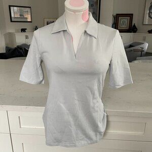 Calvin Klein Jeans SS Collared V Neck Cotton Modal Top Soft Neutral Grey Sz S